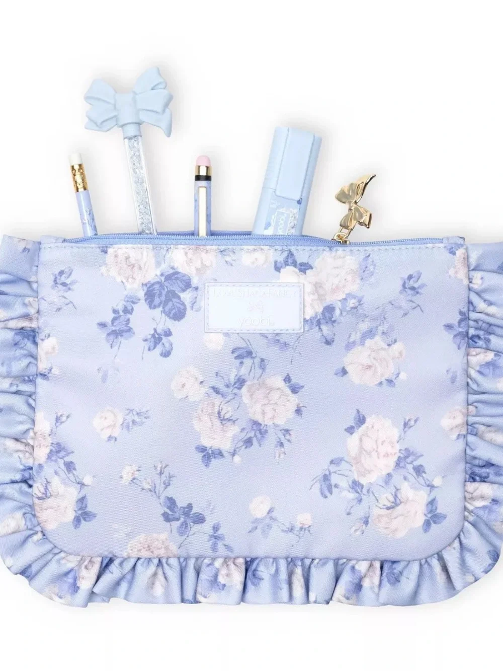 💙🎯 LoveShackFancy x Target Yoobi Everblooming Rosettes Pencil Case Whisper Blue